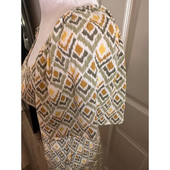 Market & Spruce Green and Yellow Smocked Geometric Dress Size S - Picture 5 of 8